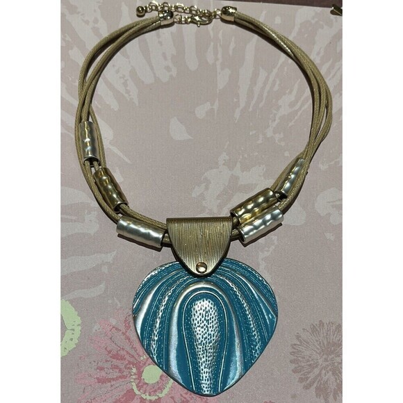 Vintage Jewelry - Necklace Pendant Blue & Gold Statement Women’s Large Costume Y2K Fairycore